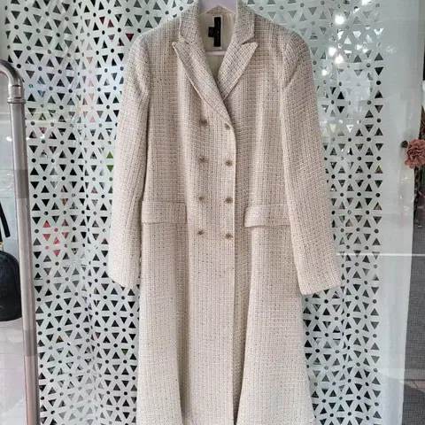 마리아꾸르끼 트위드 더블버튼 원피스 롱코트 아이보리