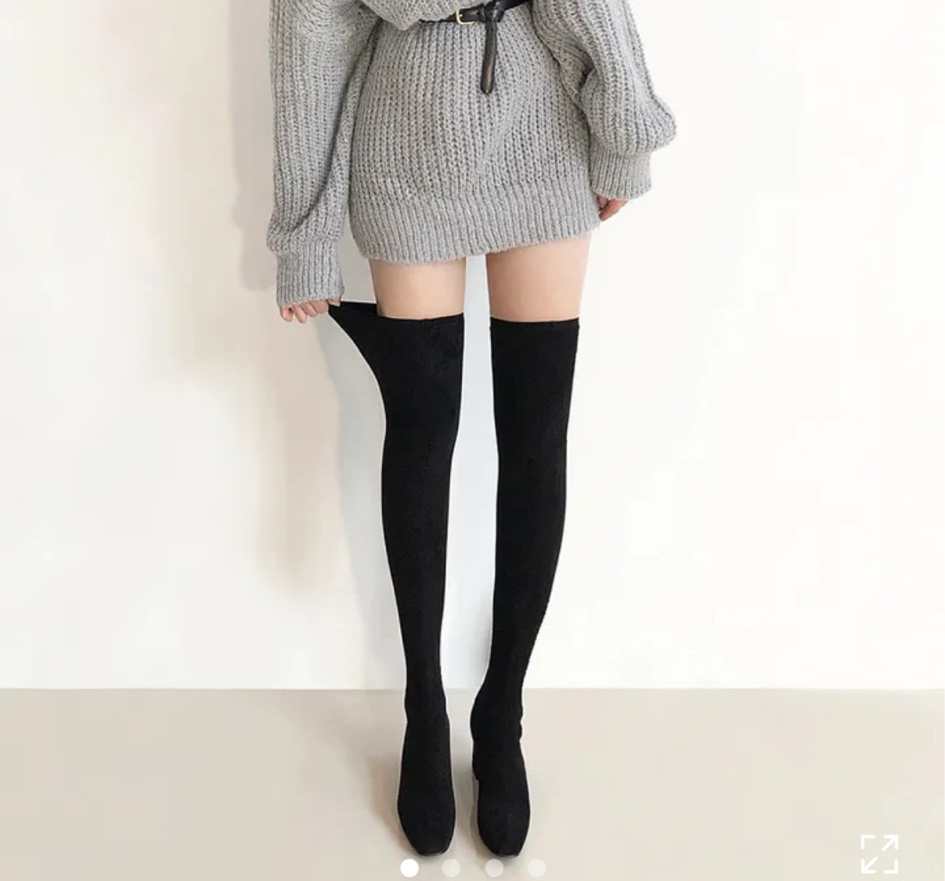 블랙 스웨이드 스판 롱부츠