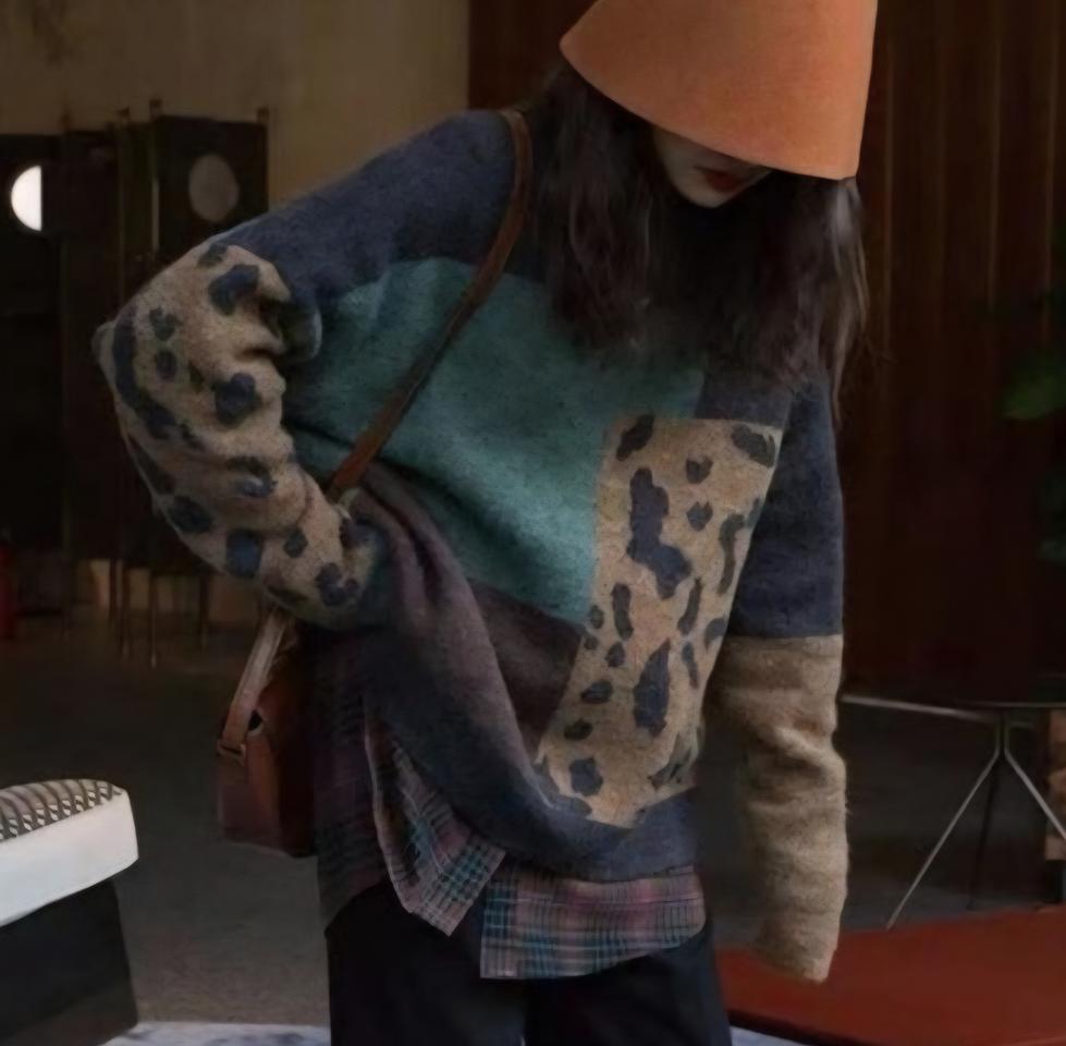 배색 패턴 니트 스웨터