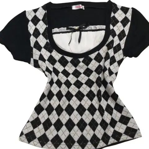 빈티지 반팔 리본 니트티셔츠 아게하 달천 핀터깔 모리걸 히메갸루 캐캐체