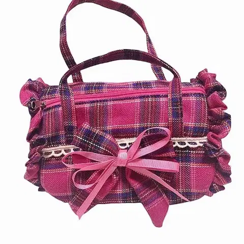 캐릭캐릭체인지깔 빈티지 리본 체크 손가방 달천 대장 y2k 히메갸루