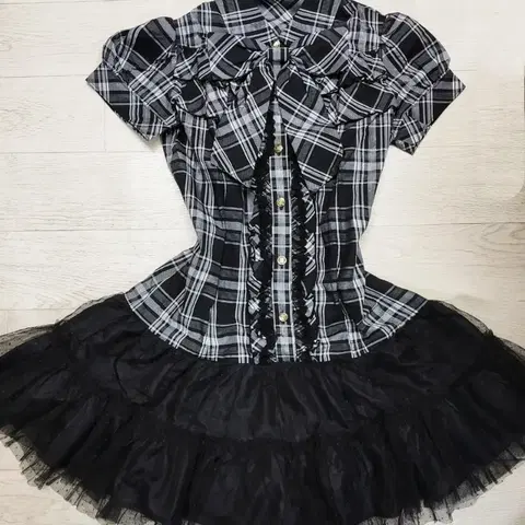 빈티지 체크 리본 원피스 캉캉 샤스커트 공겜여주