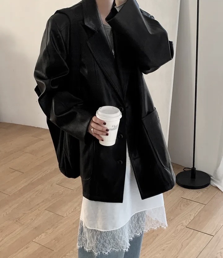 오버핏 레더자켓