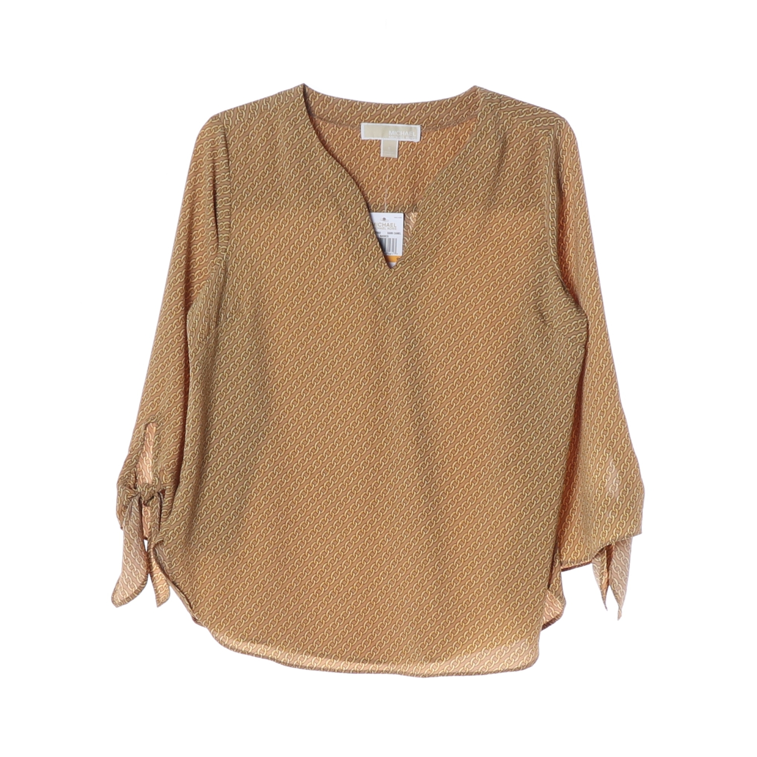 (새상품)마이클코어스 베이지 체인 패턴 리본 소매 블라우스 S