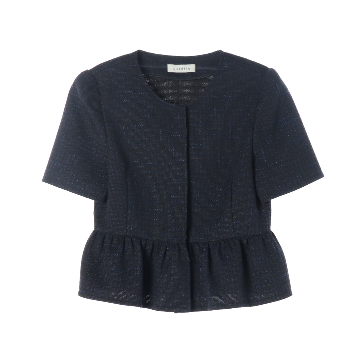 OCTETTE 오떼뜨 네이비 트위드 프릴 반팔 숏 자켓 재킷