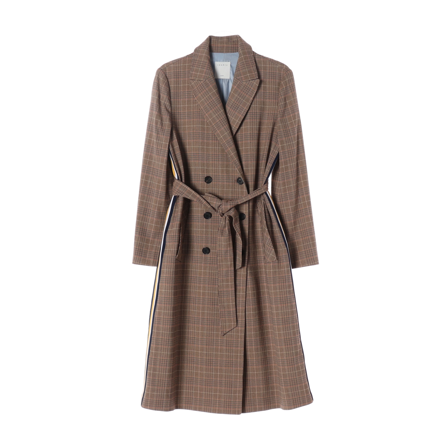 산드로 사이드 라인 체크 더블 버튼 롱 트렌치코트 XS