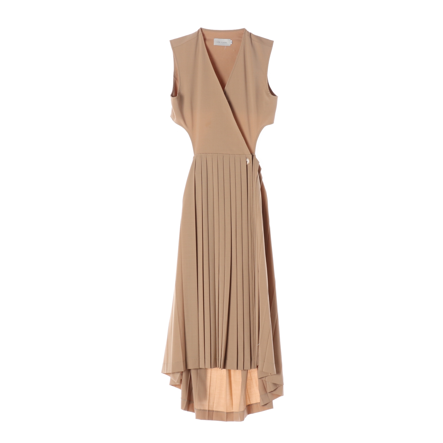 로우클래식 울100% 베이지 민소매 플리츠 롱 원피스 드레스 S