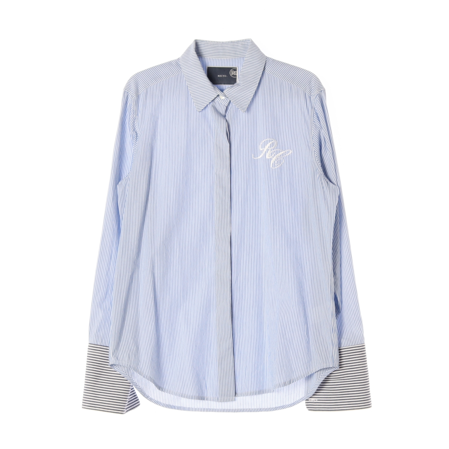 RECTO 렉토 블루 스트라이프 와이드 커프스 루즈핏 긴팔 셔츠