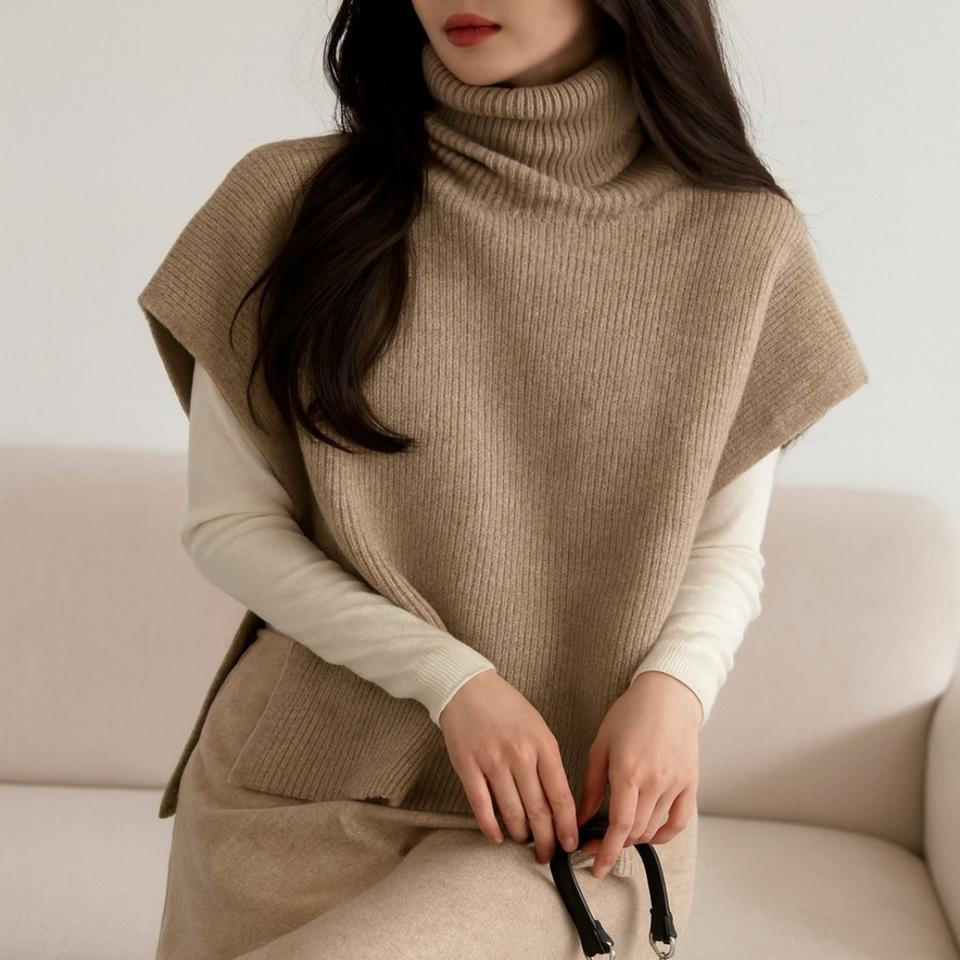 하이넥 루즈핏 니트 케이프 판초 망토 베스트ㅡ무배