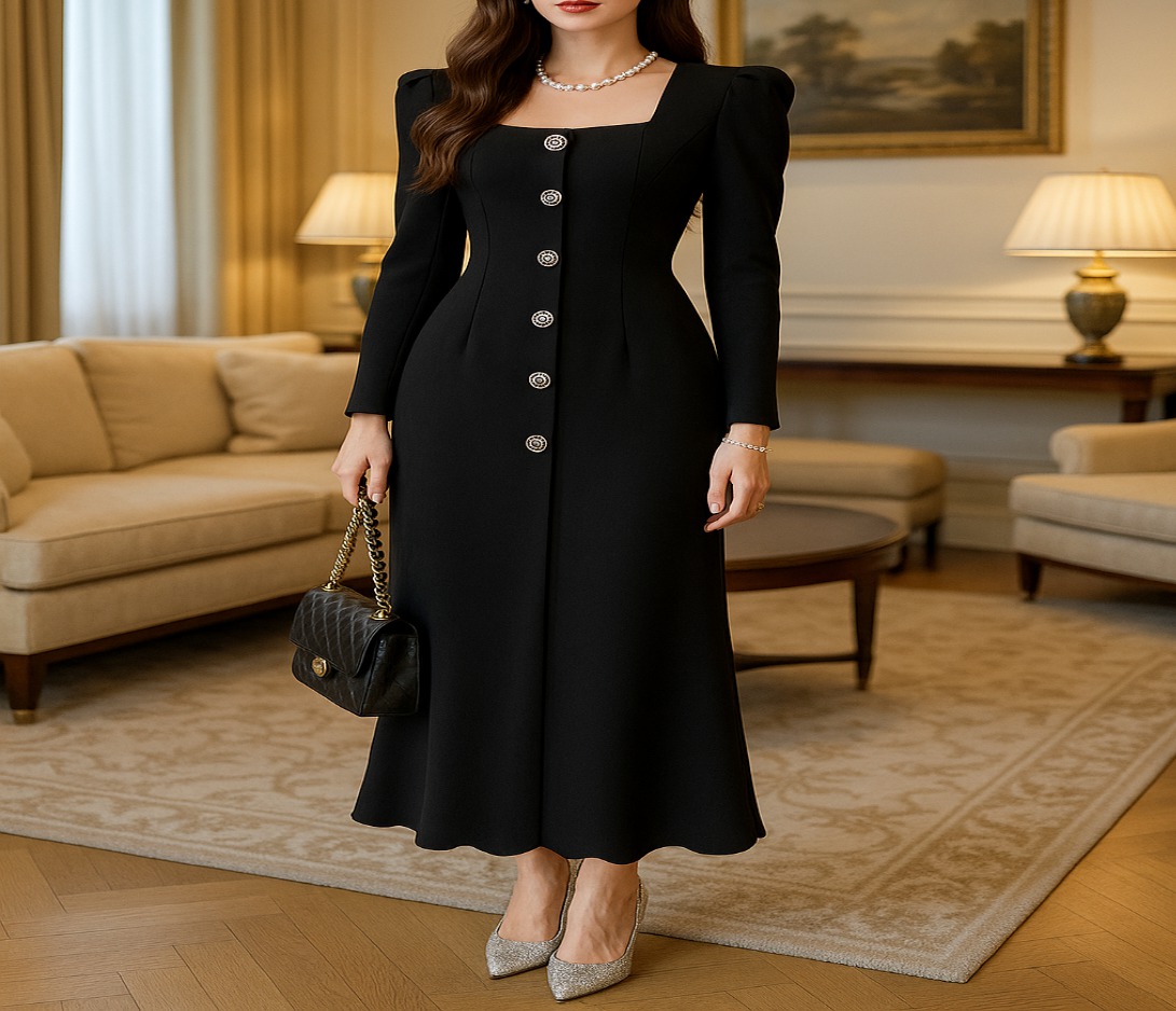 스퀘어넥 롱 원피스 하객룩 오피스룩 데이트룩(M)ㅡ무배