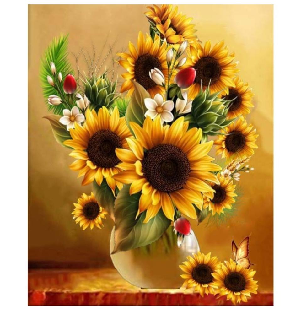 황금 해바라기 꽃병 보석십자수 주문제작해드려요