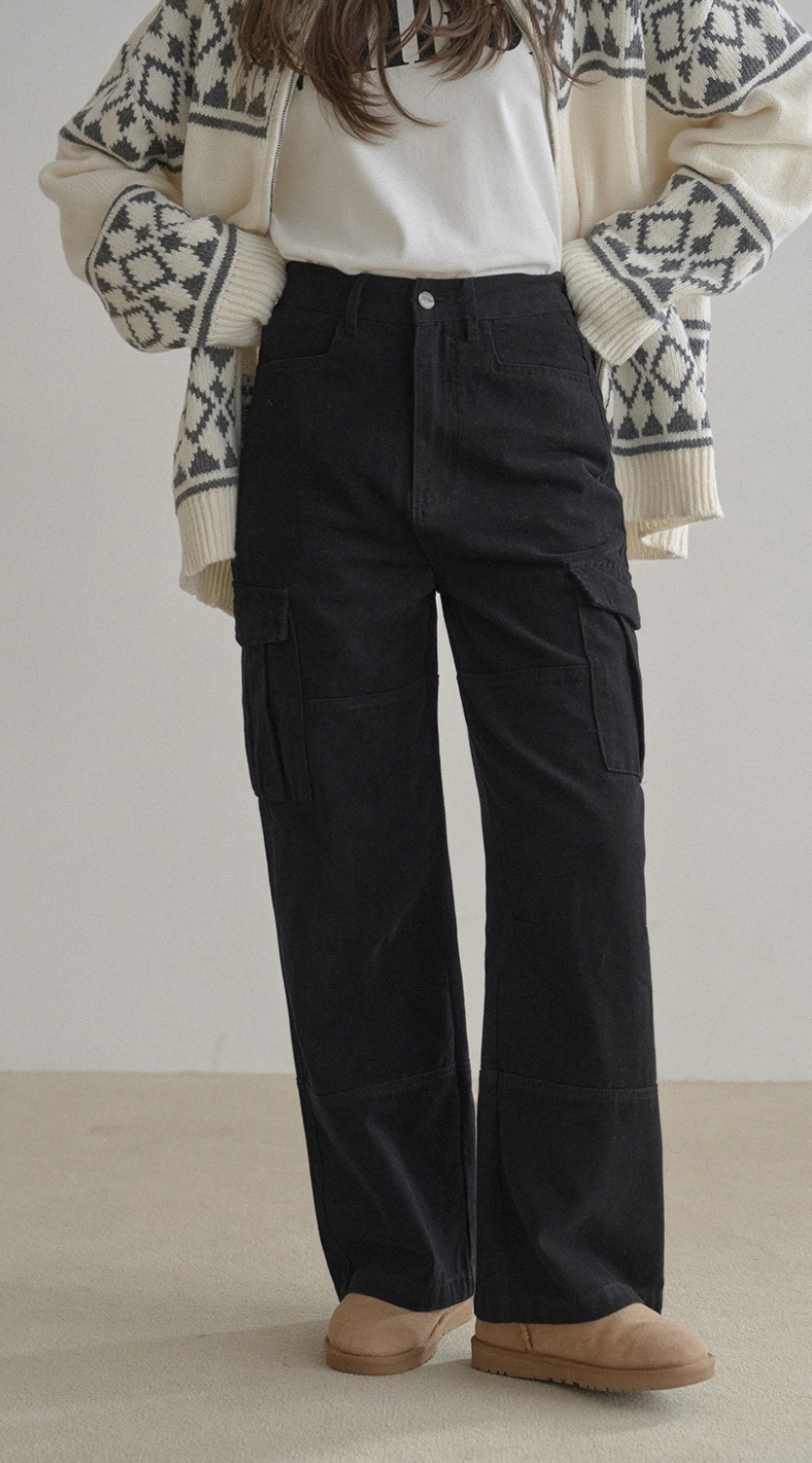 빅사이즈 공구우먼 블랙 카고 뒷밴딩 팬츠,바지(77,88사이즈)