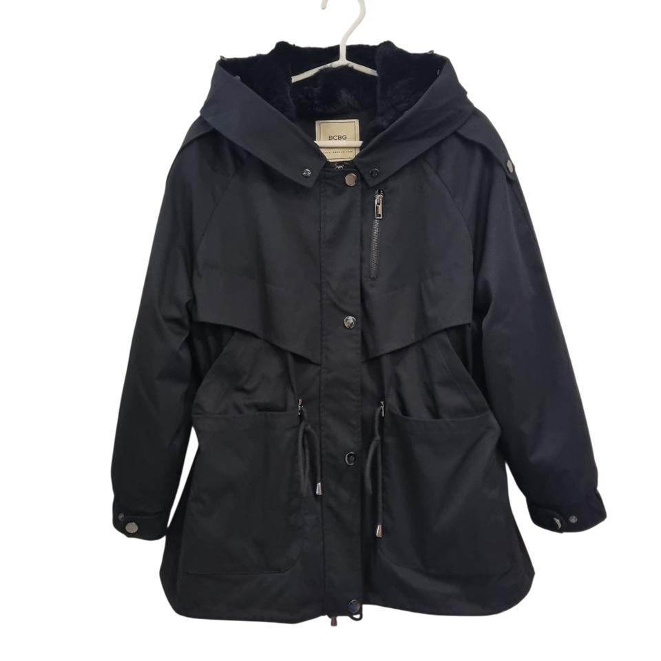 BCBG 블랙 후드 코트 점퍼