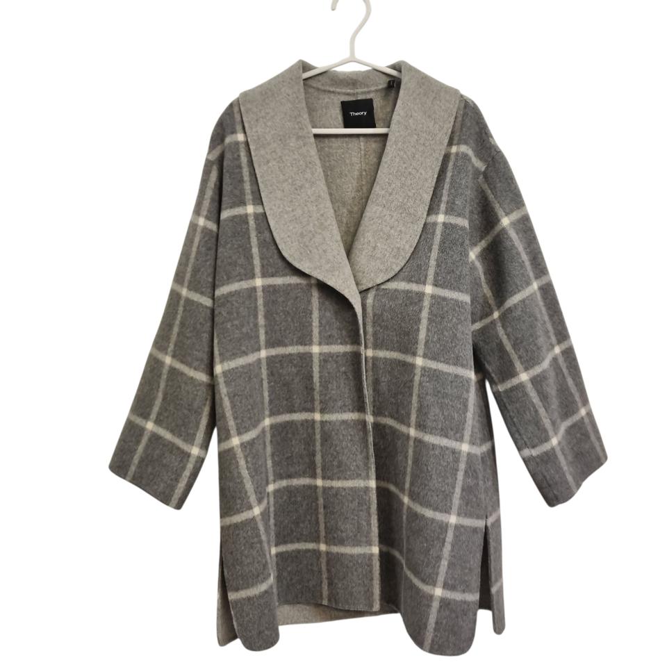 Theory 띠어리 숄 칼라 체크 코트 S