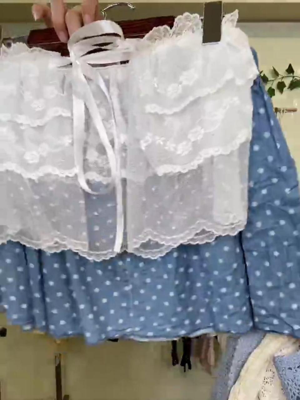 크루빈티지 블루 도트 스커트