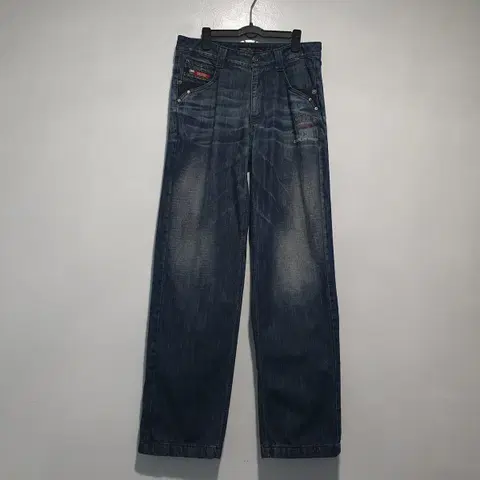 Fubu 후부 레터링 와이드 워싱 데님 팬츠 청바지 중청 Y2K 32인치