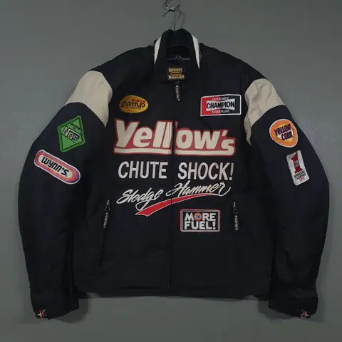 실측 M) 옐로우콘 슬래지해머 레이싱 테디 패치 바이커 바시티 자켓