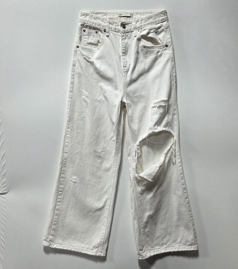 마뗑킴 화이트 데미지 와이드 데님 팬츠 M 25103016