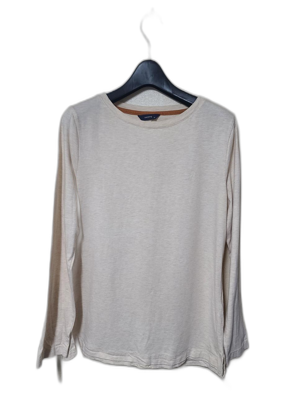 헤지스 로고자수 면혼방 긴팔티