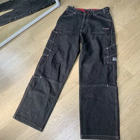 32)Transer 트랜서 흑청 더블니 카고팬츠