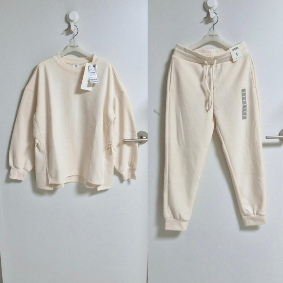 (새상품S26~27) 오버핏 더블니트 허리스트링맨투맨+조거팬츠 세트