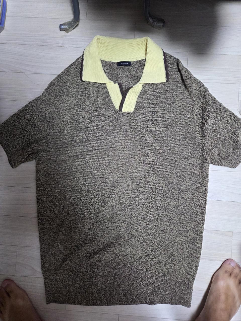 시스템옴므 정품 오버핏 카라 배색 반팔티 105사이즈