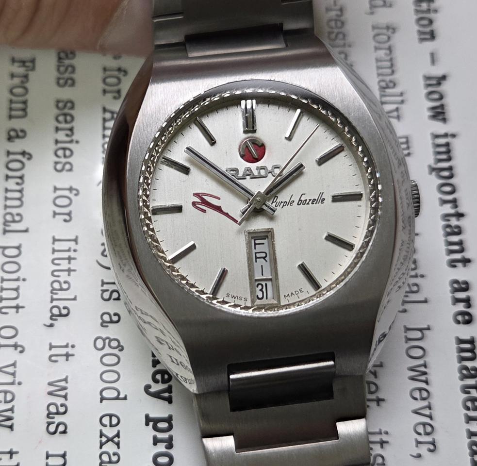 빈티지 라도 퍼플가젤 실버판 데이데이트 오토매틱 남성용 브레이슬릿 ver