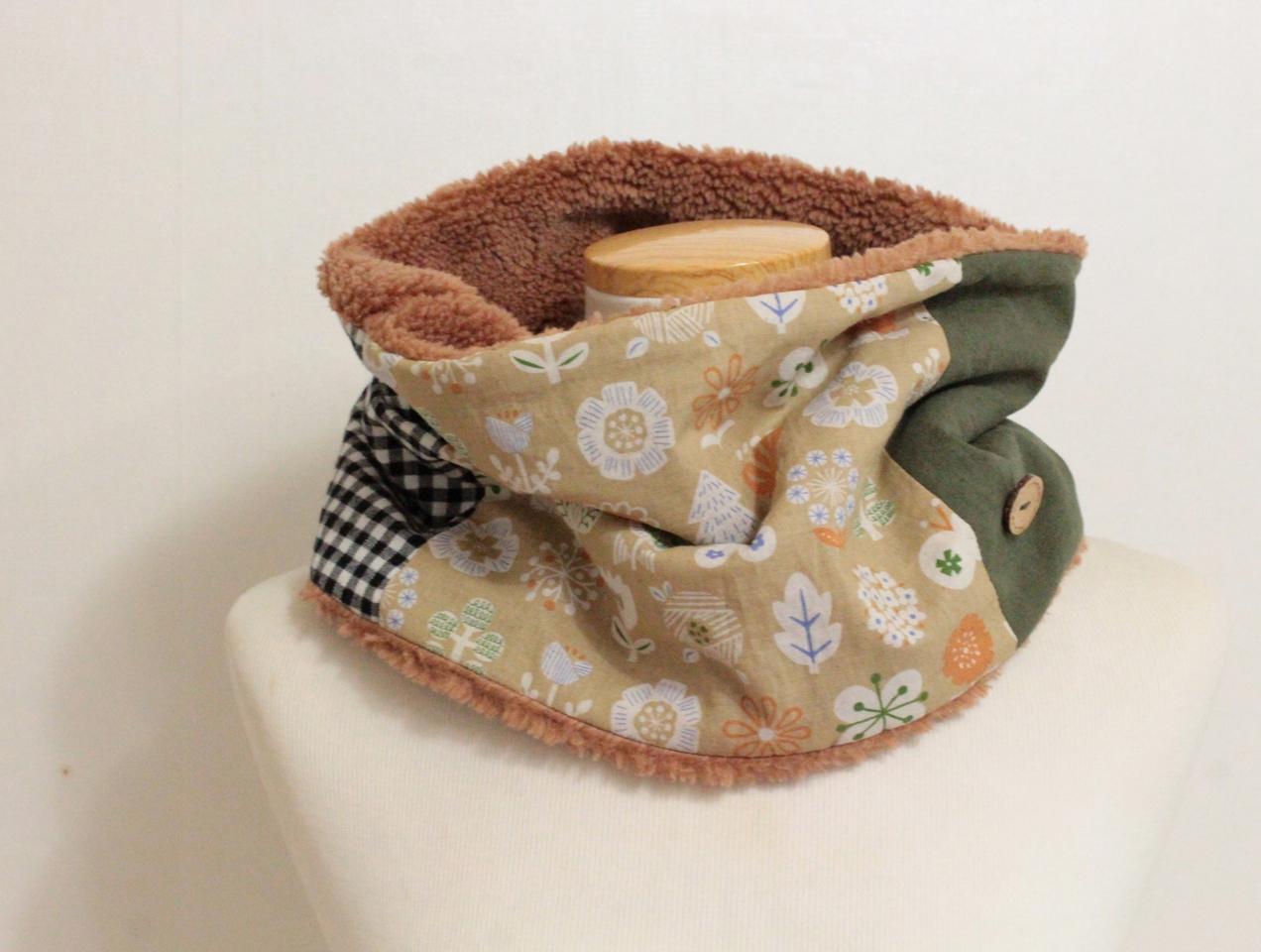 핸드메이드 패치워크 단추 넥워머