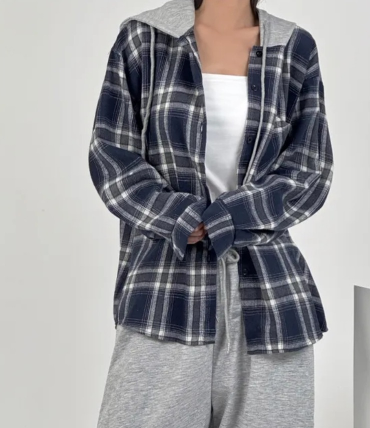 후드일체형 체크셔츠