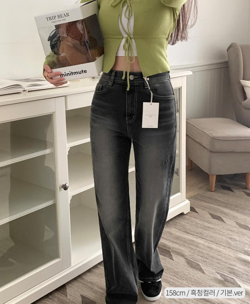 소녀레시피 쉐도우워싱 스판 데님팬츠 청바지