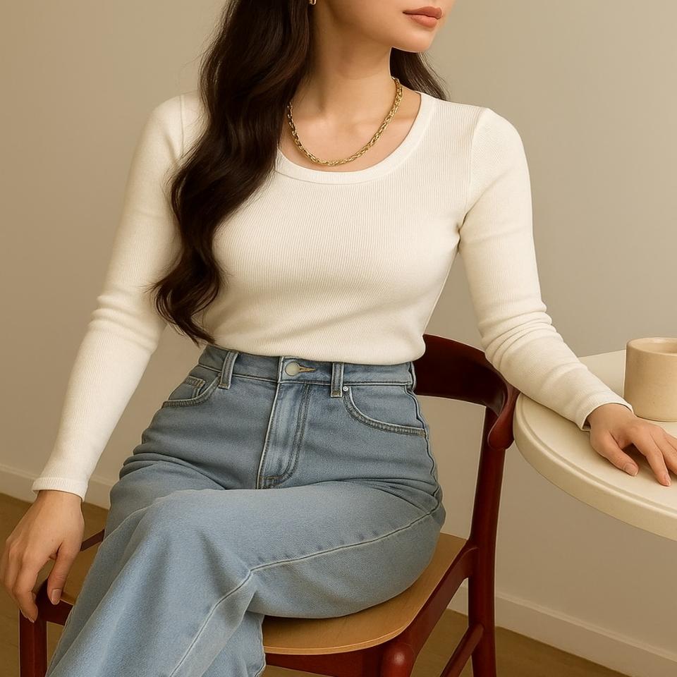 골지 U넥 긴팔여성 슬림핏 이너티 데일리 기본티(3color)