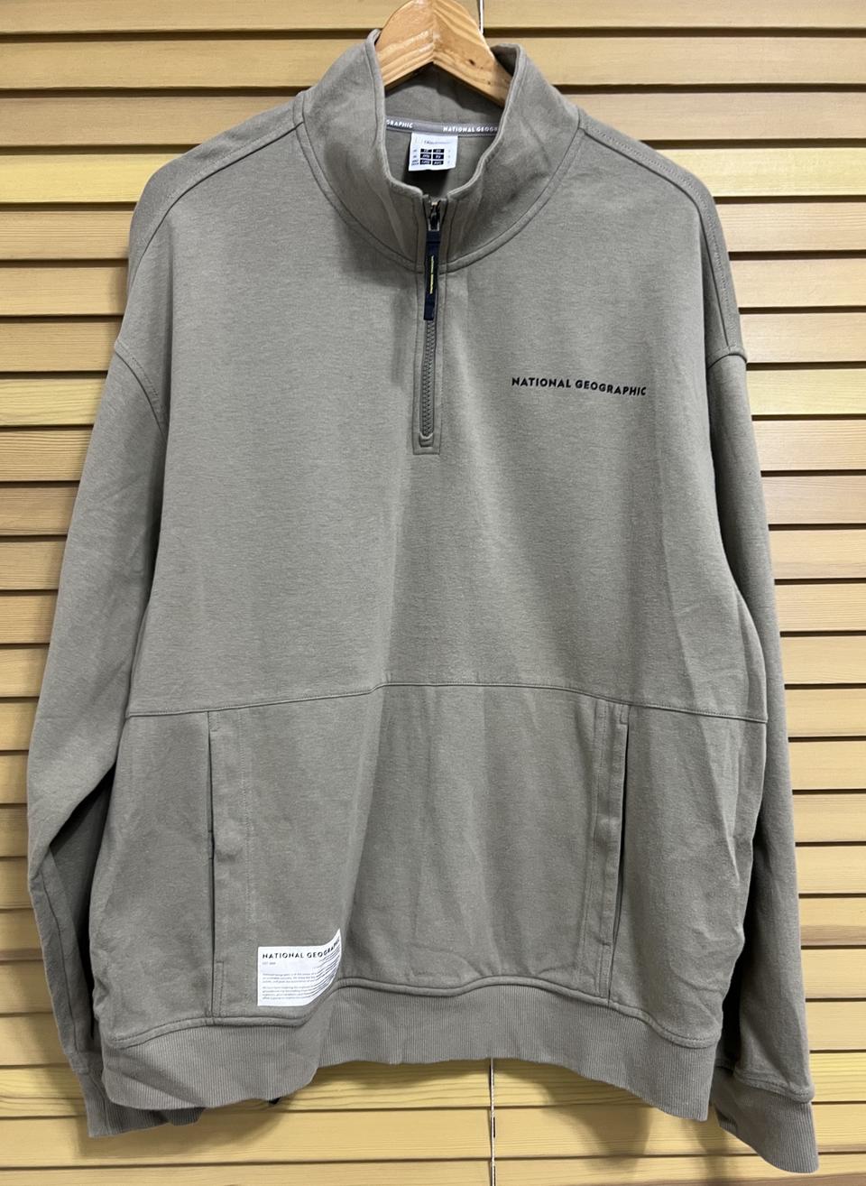 내셔널지오그래픽 남성 카키 반집업티셔츠