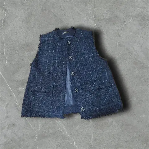 GEORGES RECH트위드 블루 조끼 자켓 베스트 미착용급