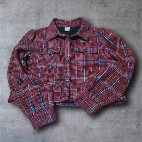 LIPOP 레드 체크 크롭 셔츠