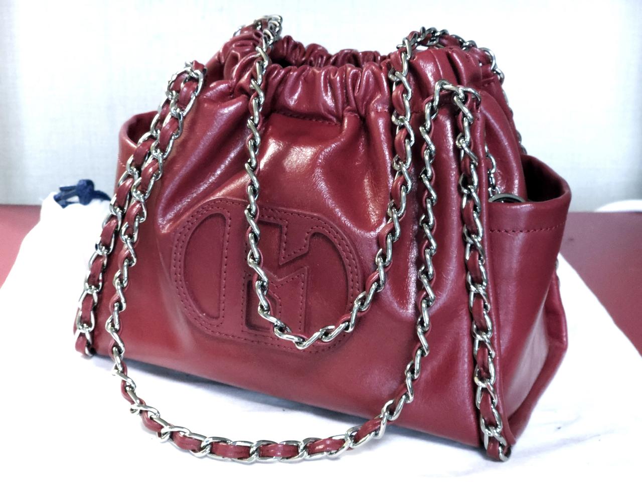 헤지스 버건디 가죽 체인 숄더백