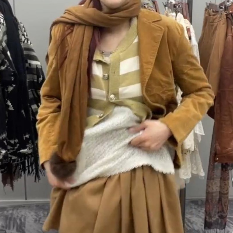 크루빈티지 코디 단가라 반팔 니트가디건