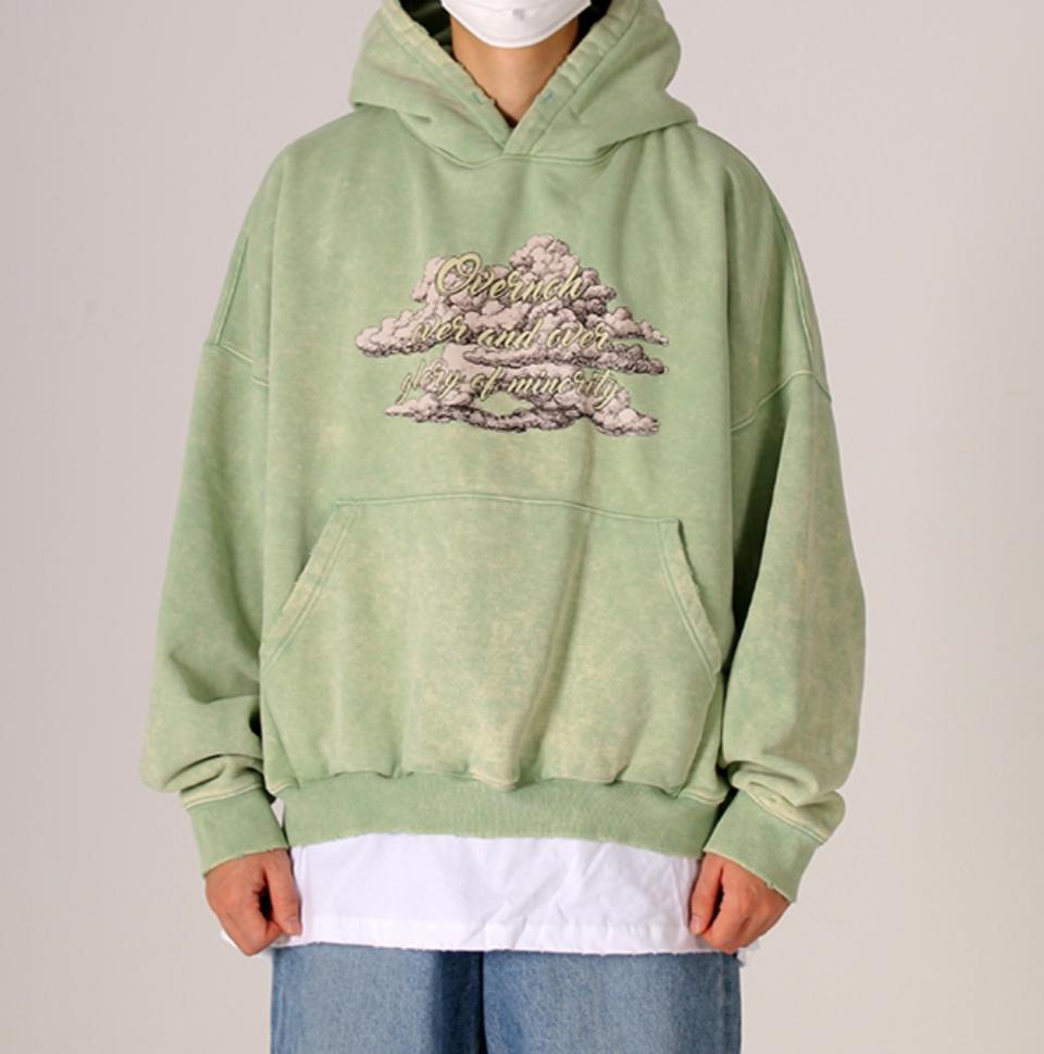 오버도우 (overnot) 클라우드 로고 민트 스노우 워싱 크롭후드