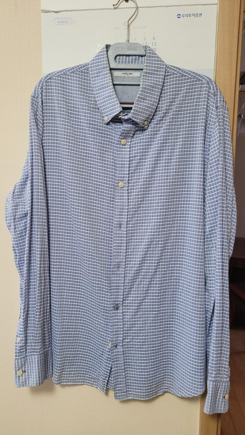 엠폴햄 하늘색 체크셔츠 XL(105) 사이즈 판매.