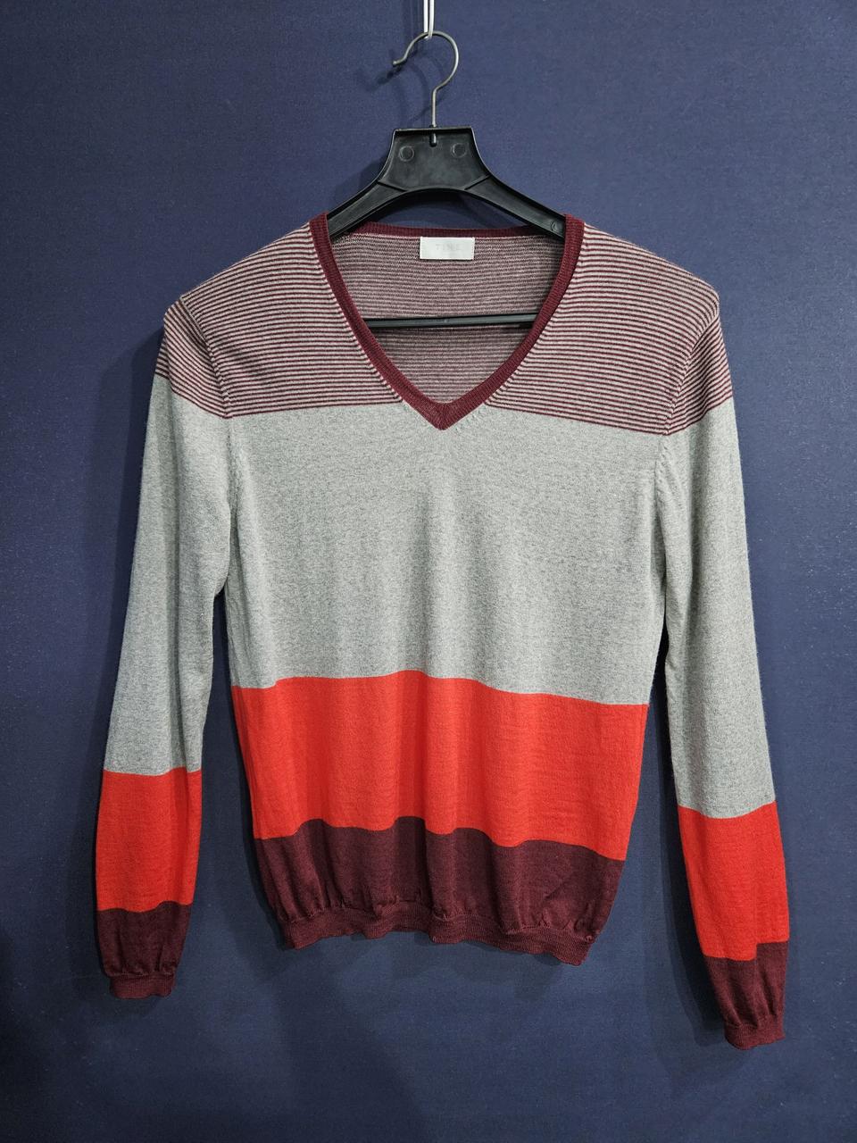 타임옴므 배색컬러 남성 100 브이넥 니트