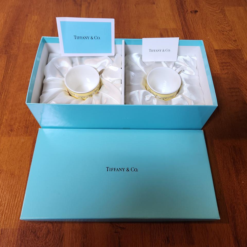 1996년 올드 빈티지 일본산 티파니 핑크 튤립 에스프레소잔 2인조.