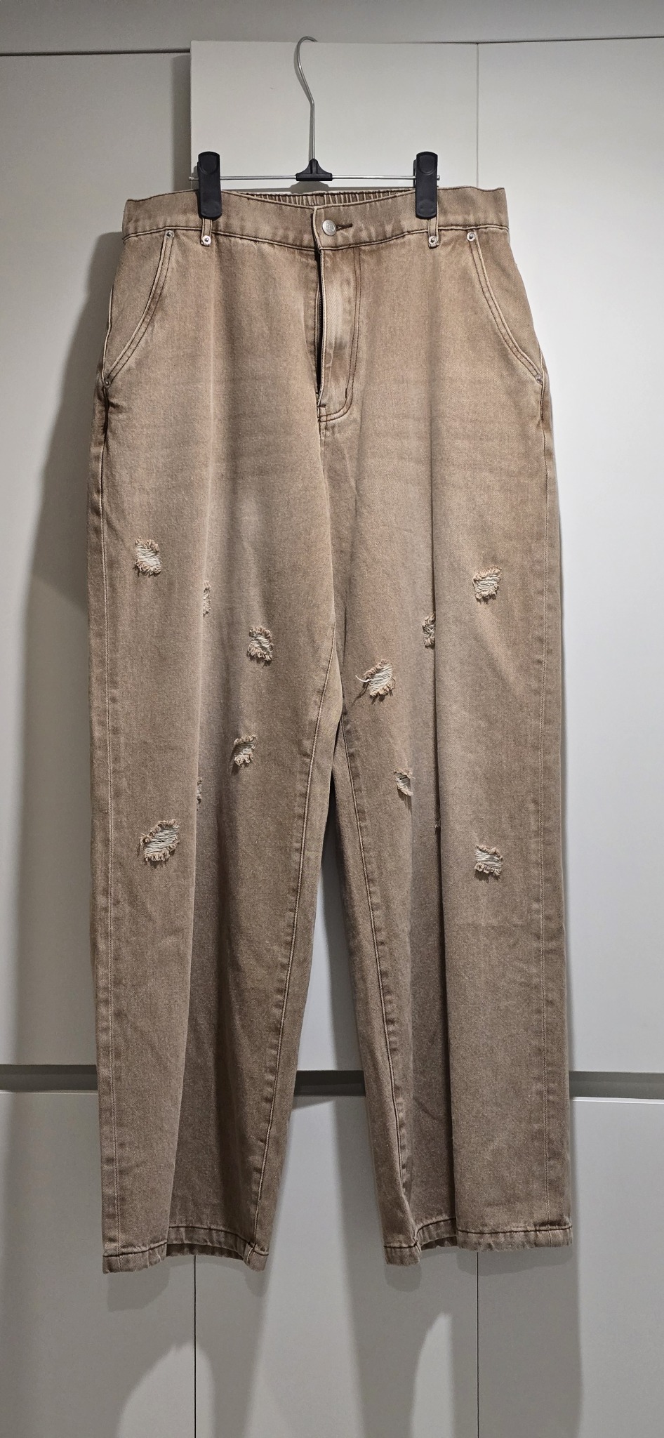 새상품) 엑스톤즈 데미지 워싱 베이지 데님팬츠 찢청