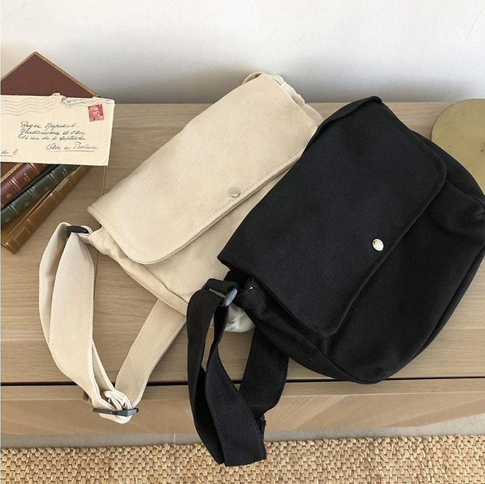 아메카지 캔버스 덮개 크로스백 아이보리