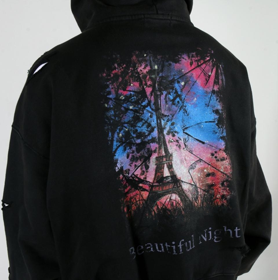 오버도우 (overnot)뷰티플 나이트 빈티지 후드집업 검정