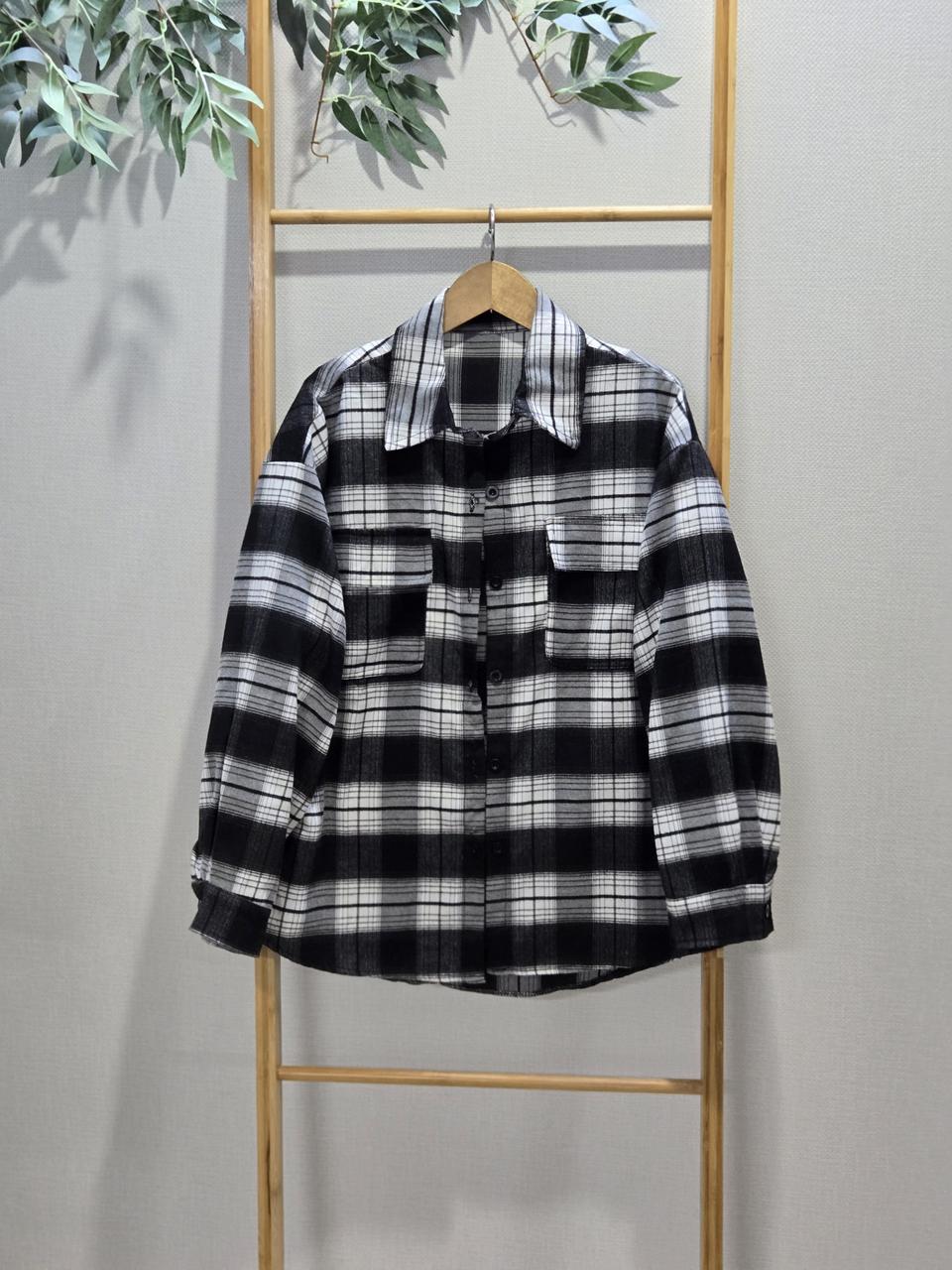 블랙체크 모직셔츠