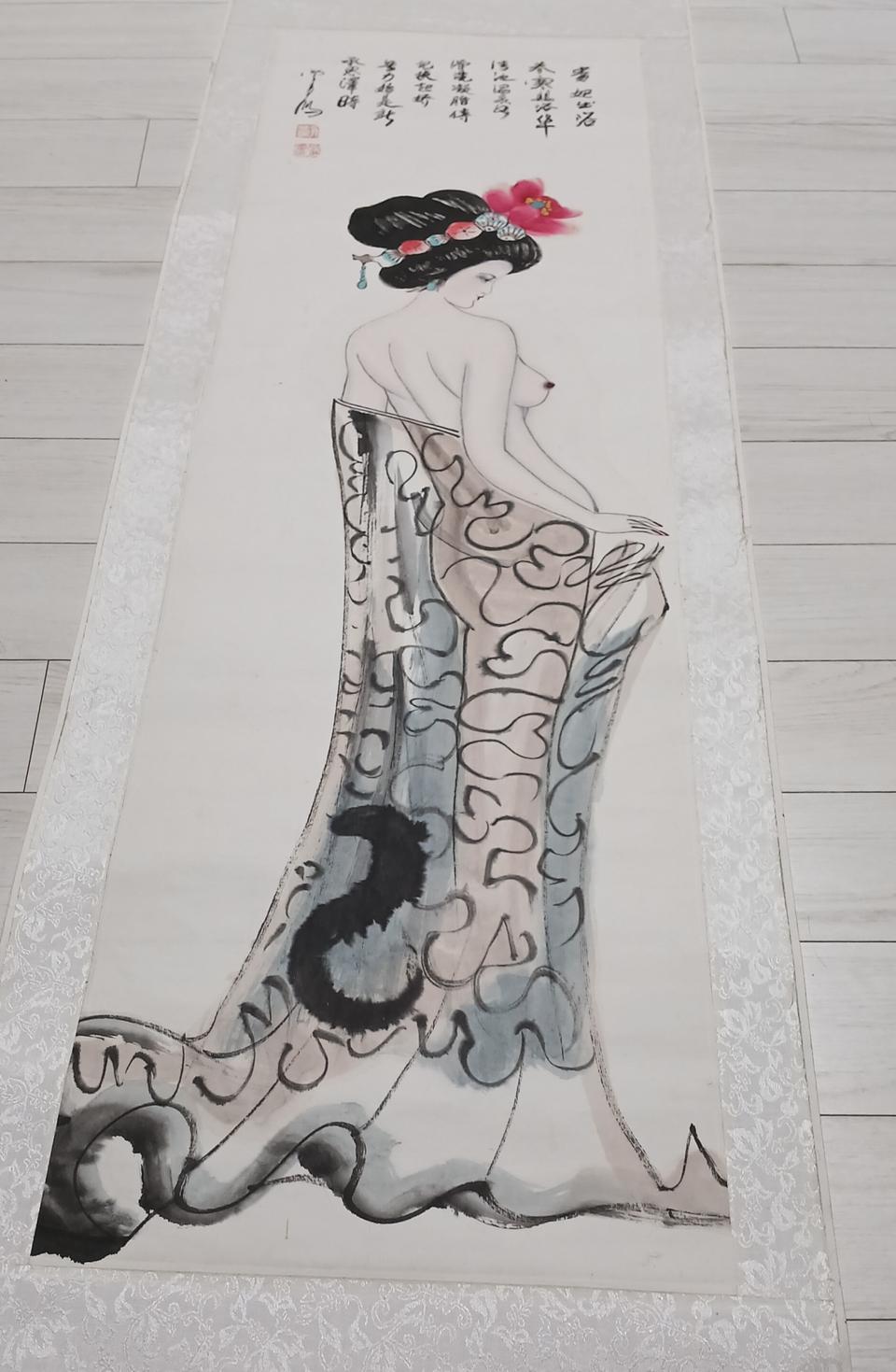 중국고미술그림양귀비그림족자