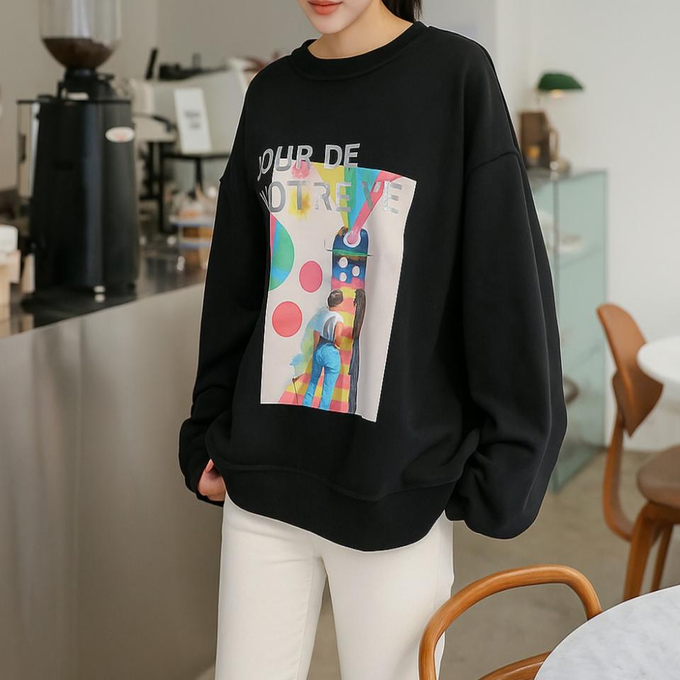 프린팅 루즈핏 맨투맨, 오버핏 감성티  데일리룩ㅡ무배