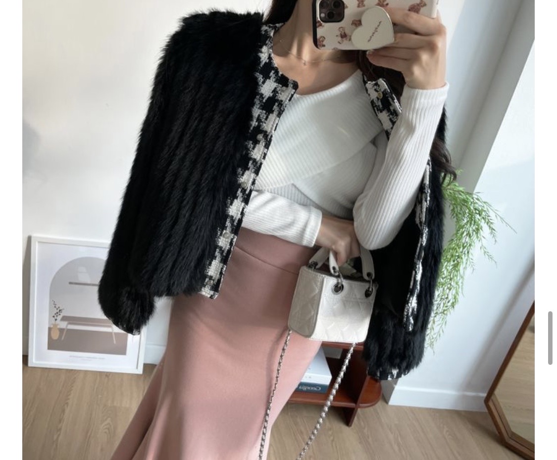 (새상품)(연말룩)밍크퍼자켓 트위드퍼자켓 체크트위드자켓