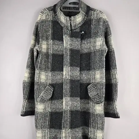 [무료배송]베네통 42 여성 체크 니트 집업 하프 코트