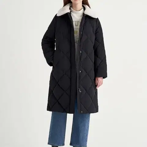 23 빈폴 레이디스 양털카라 다이아 퀼팅 구스 롱패딩 90