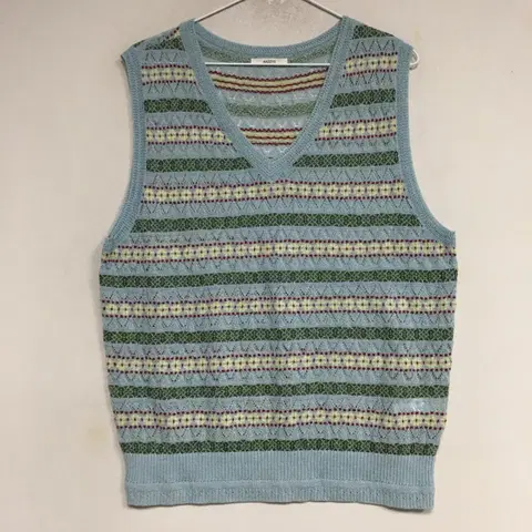 헤지스 레이디스 블루 패턴 린넨혼방 니트 베스트 95